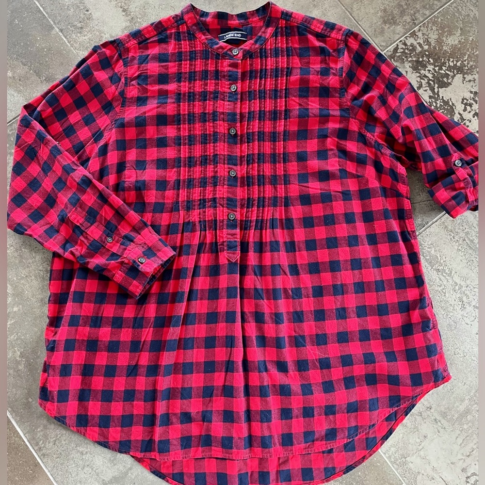 Lands End Plaid Flannel Pintuck Tunic 18W